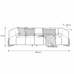 Black and white line drawing of a modern sectional sofa with dimension annotations showing 220 cm width, 72 cm height, and 95 cm depth.