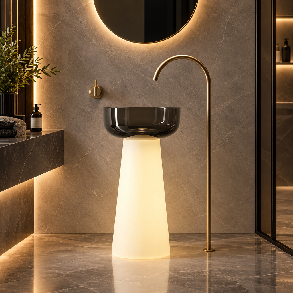 Aureon luxury freestanding basin in a contemporary bathroom