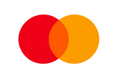 The Mastercard logo featuring two overlapping circles, one red and one orange, centered on a plain white background.