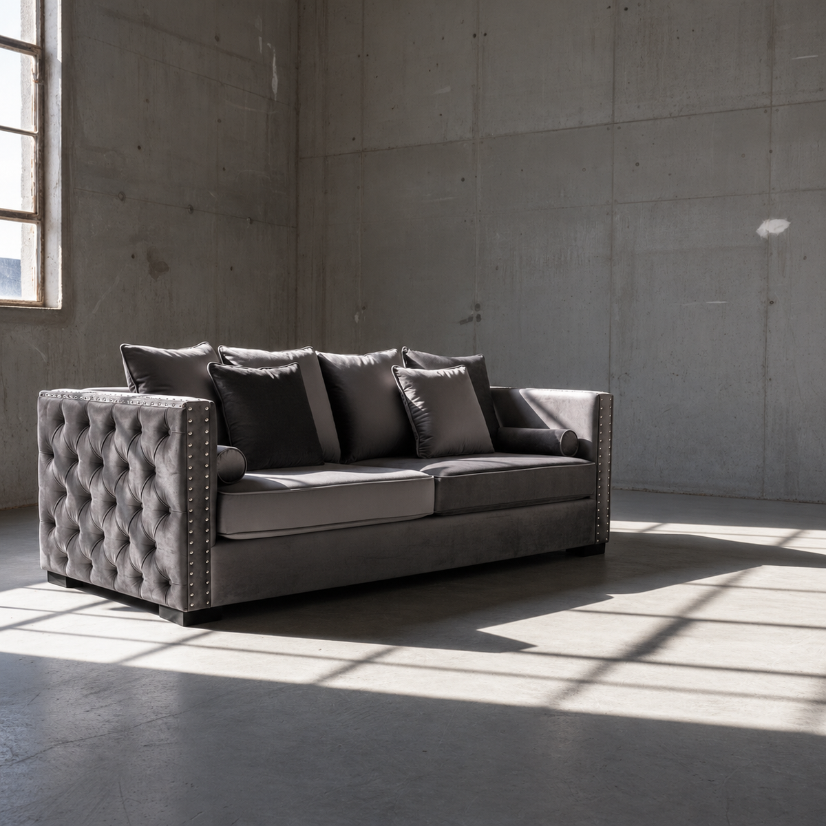 Moscow Sofas Sets in Luxury Dark Grey Silver Velvet