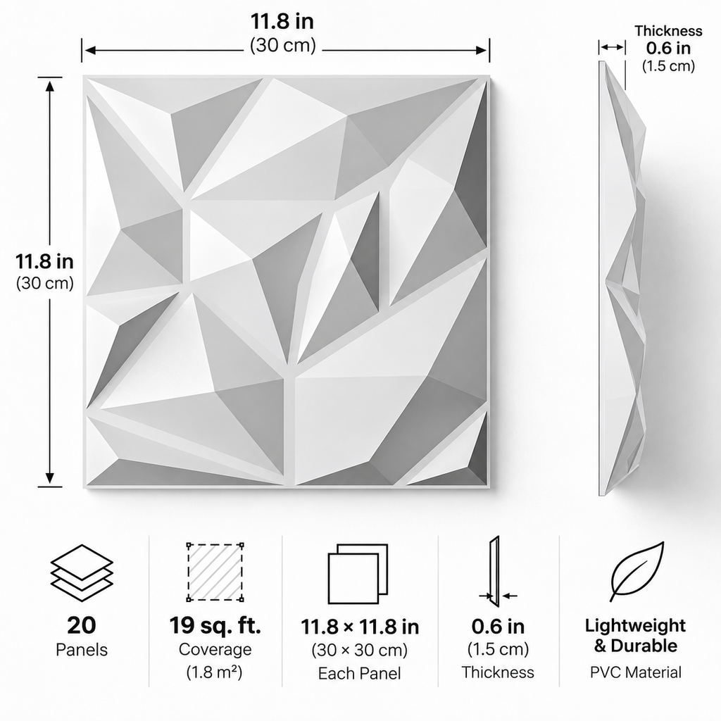3D Decorative Wall Panels – 20-Pack White PVC Interior Wall Panels, 19 Sq Ft
