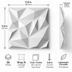3D Decorative Wall Panels – 20-Pack White PVC Interior Wall Panels, 19 Sq Ft