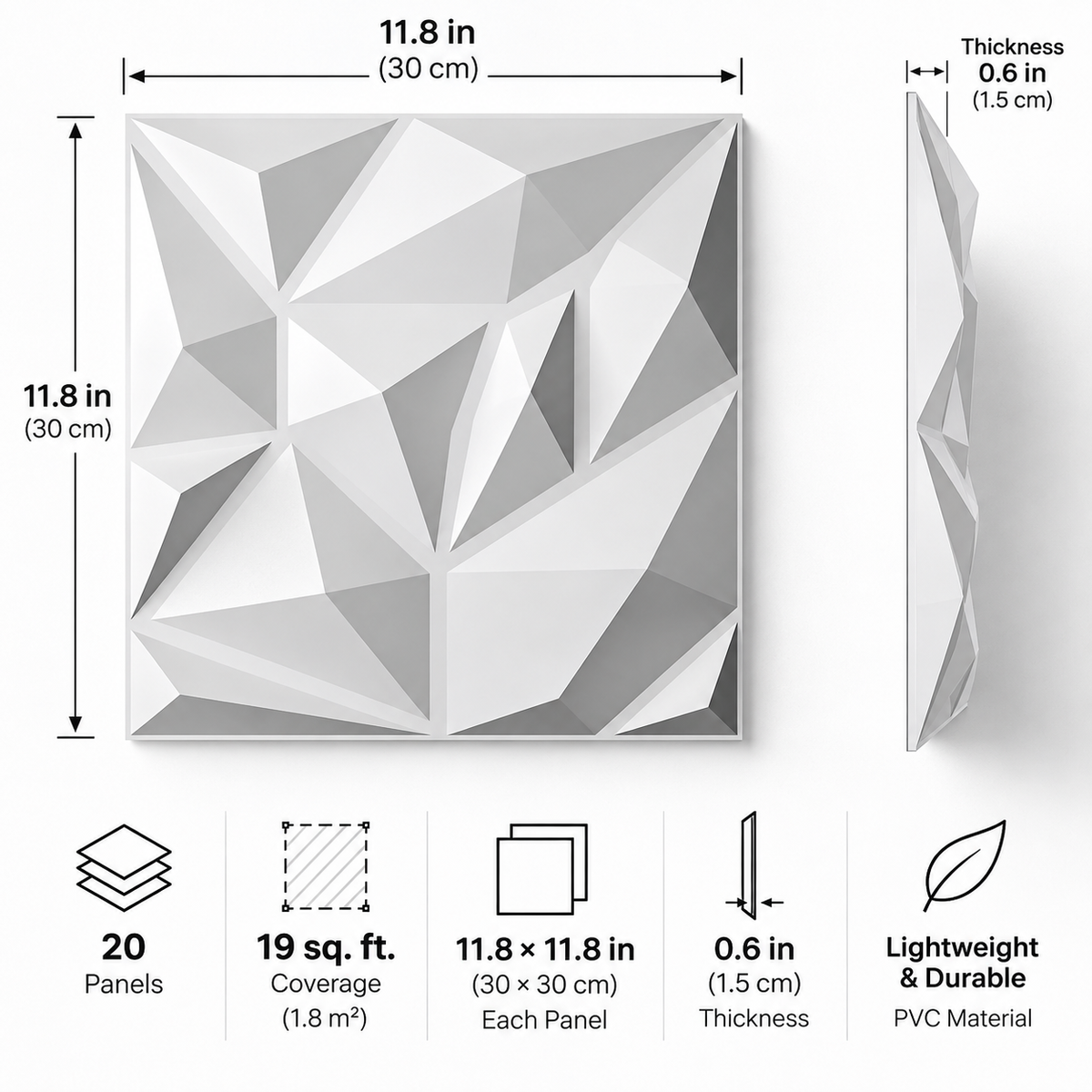 3D Decorative Wall Panels – 20-Pack White PVC Interior Wall Panels, 19 Sq Ft