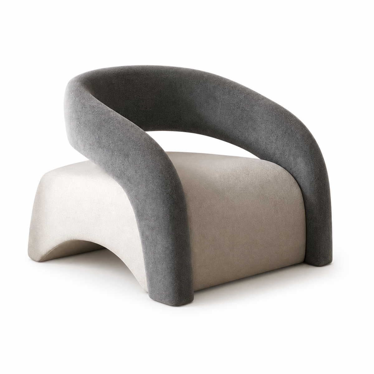 Modern chair with curved design in gray and beige on a white background