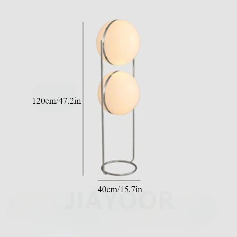 Decorative cylindrical lamp with two circular lights, showing dimensions on a light gray background.