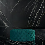 Footstool Chesterfield Green Velvet Luxury, [Rounded] - MOOAZAA 