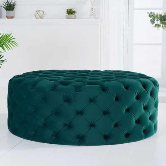 Footstool Chesterfield Green Velvet Luxury, [Rounded] - MOOAZAA 