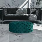 Footstool Chesterfield Green Velvet Luxury, [Rounded] - MOOAZAA 