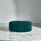 Footstool Chesterfield Green Velvet Luxury, [Rounded] - MOOAZAA 