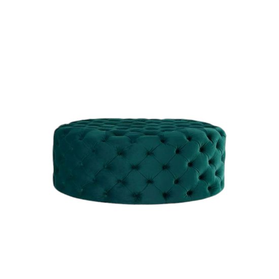 Footstool Chesterfield Green Velvet Luxury, [Rounded] - MOOAZAA 