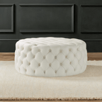 Footstool Chesterfield Light Cream Leather, [Rounded] - MOOAZAA 