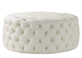 Footstool Chesterfield Light Cream Leather, [Rounded] - MOOAZAA 