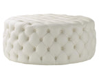 Footstool Chesterfield Light Cream Leather, [Rounded] - MOOAZAA 