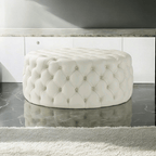Footstool Chesterfield Light Cream Leather, [Rounded] - MOOAZAA 
