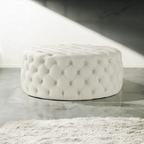 Footstool Chesterfield Light Cream Leather, [Rounded] - MOOAZAA 