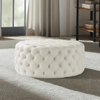 Footstool Chesterfield Light Cream Leather, [Rounded] - MOOAZAA 