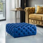Footstool Chesterfield Velvet Navy Blue, [Squared] - MOOAZAA 