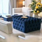 Footstool Chesterfield Velvet Navy Blue, [Squared] - MOOAZAA 