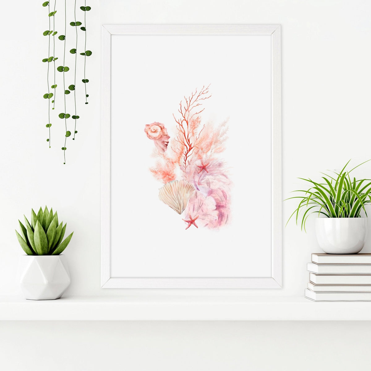 Framed Pictures For The Bathroom | Set of 3 Seashells Wall art Prints
