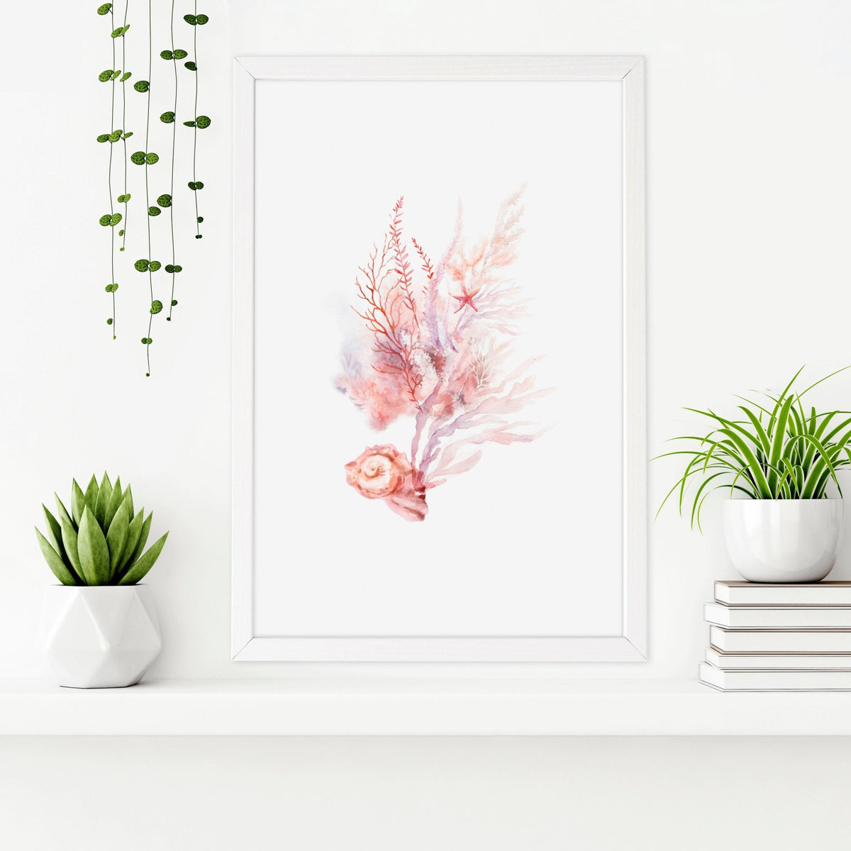 Framed Pictures For The Bathroom | Set of 3 Seashells Wall art Prints