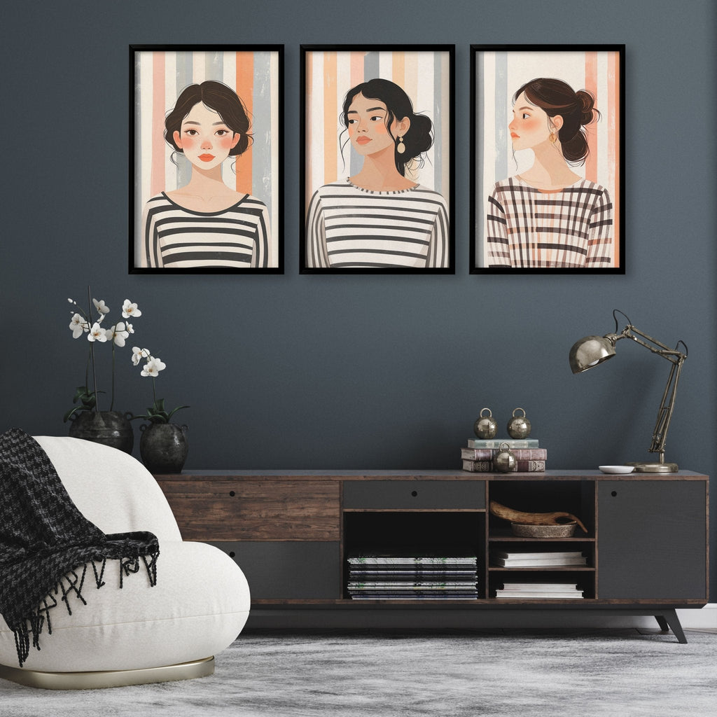 Framed Pictures For The Living Room | Set of 3 Boho Women Wall art Prints