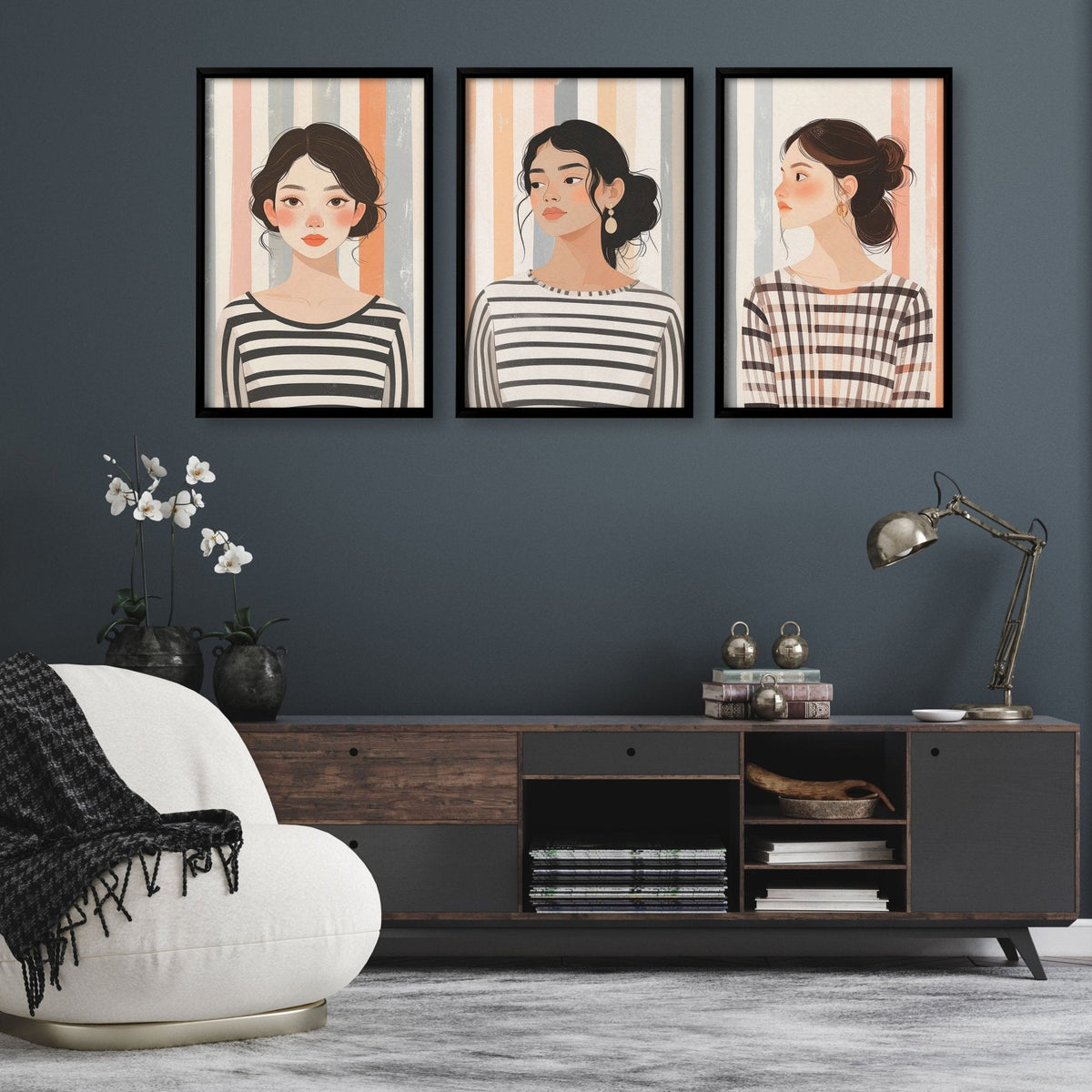 Framed Pictures For The Living Room | Set of 3 Boho Women Wall art Prints