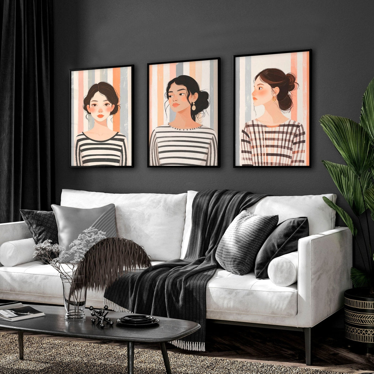 Framed Pictures For The Living Room | Set of 3 Boho Women Wall art Prints