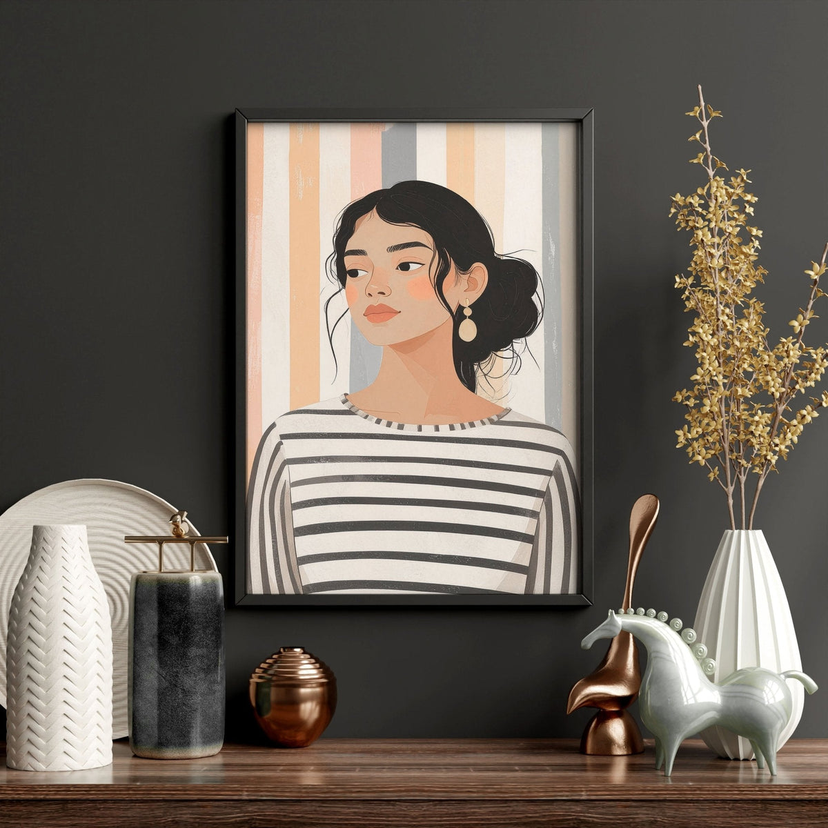 Framed Pictures For The Living Room | Set of 3 Boho Women Wall art Prints