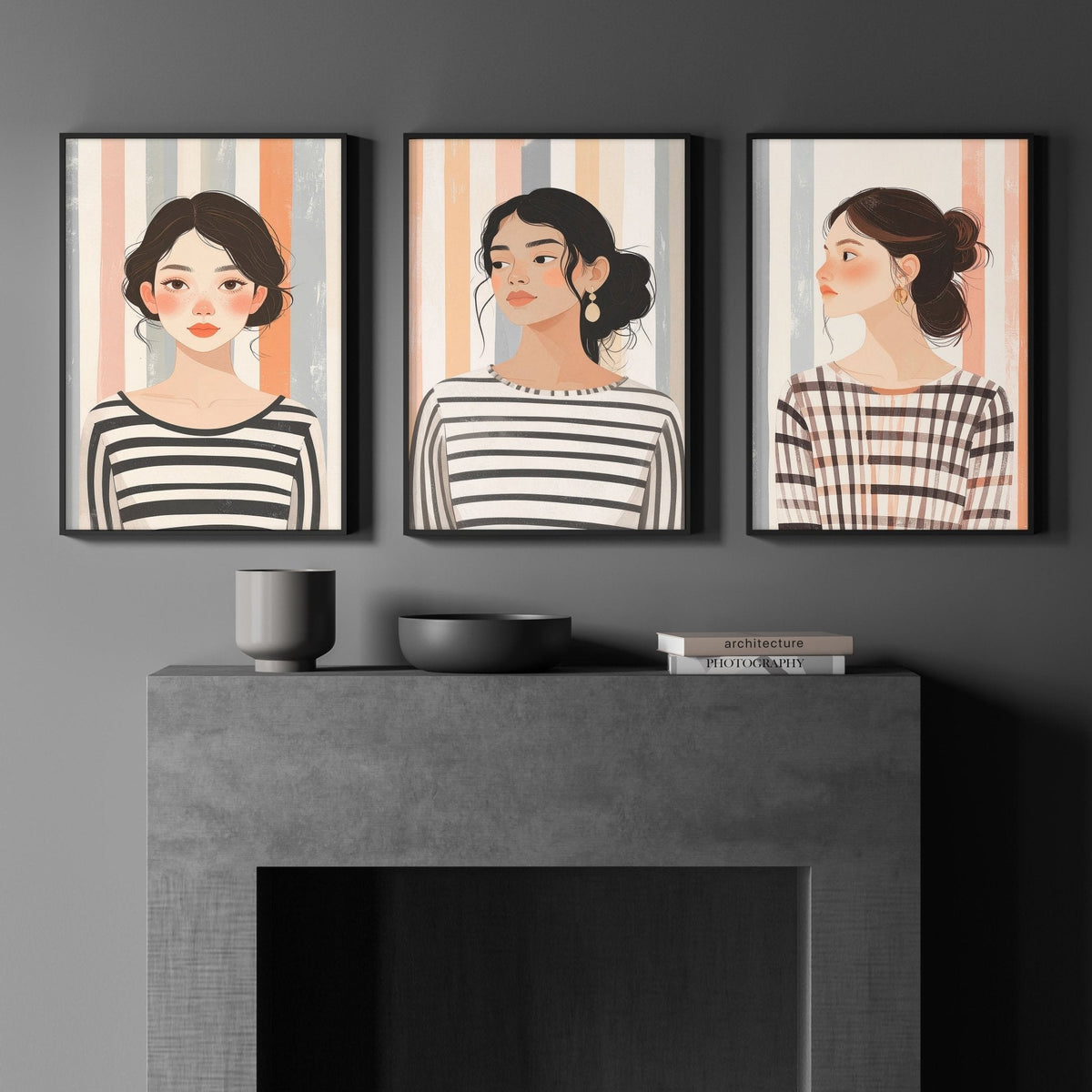 Framed Pictures For The Living Room | Set of 3 Boho Women Wall art Prints