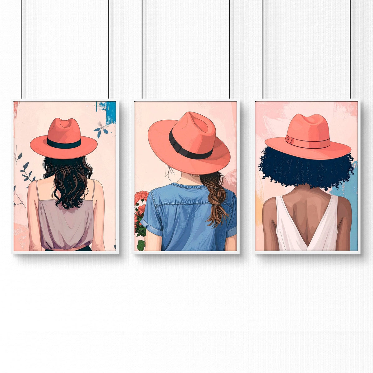 Framed Prints Large | Set of 3 Boho Women Wall art Prints