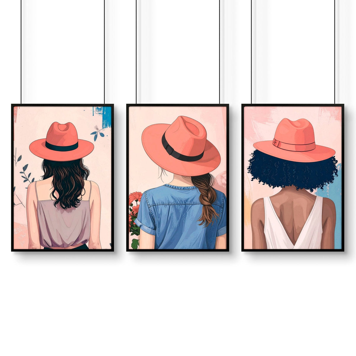 Framed Prints Large | Set of 3 Boho Women Wall art Prints