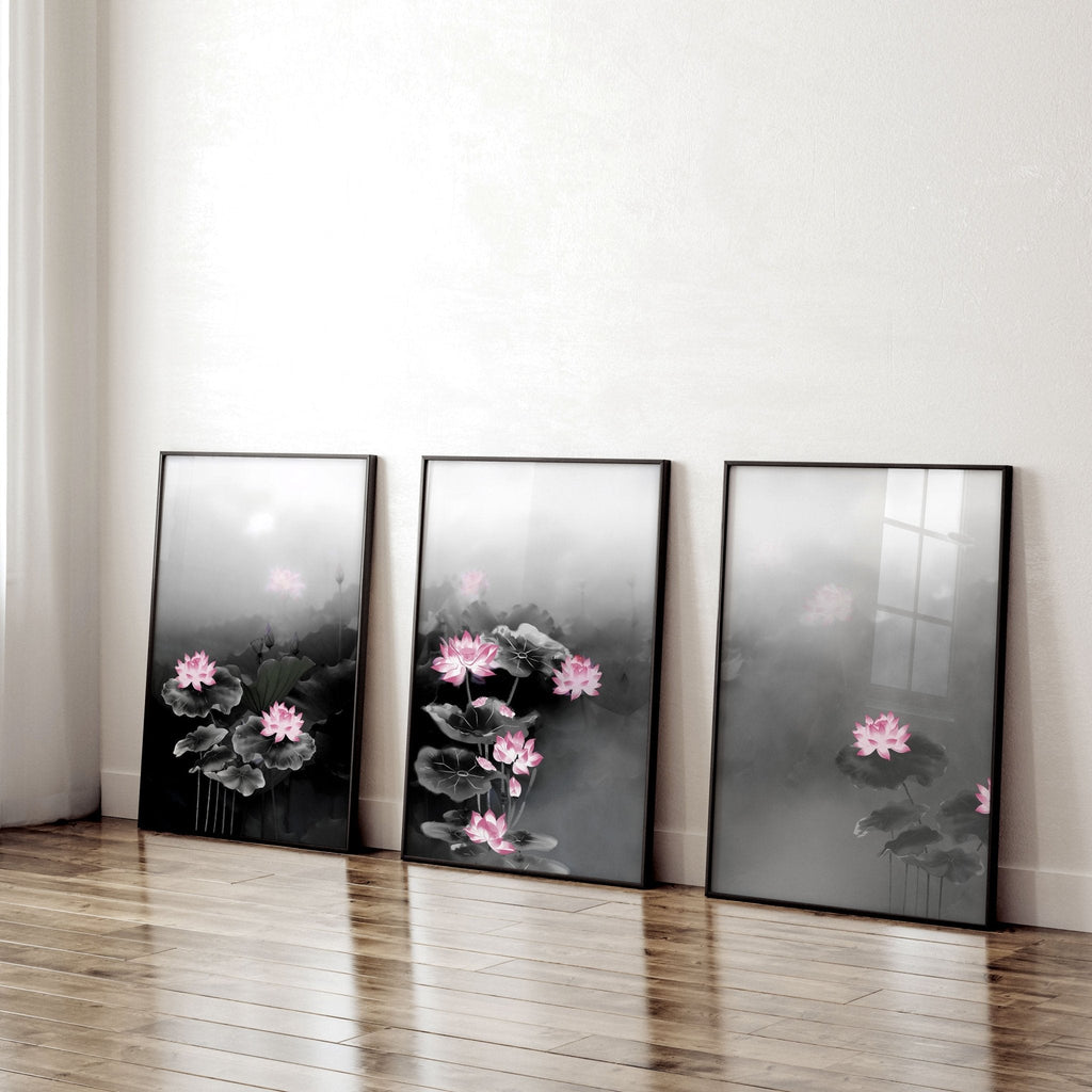 Framed Prints Wall | Set of 3 Asian Inspired Wall art Prints