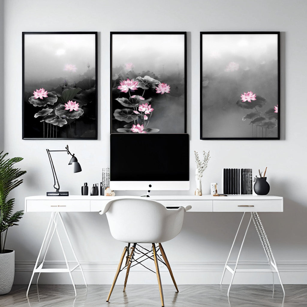 Framed Prints Wall | Set of 3 Asian Inspired Wall art Prints