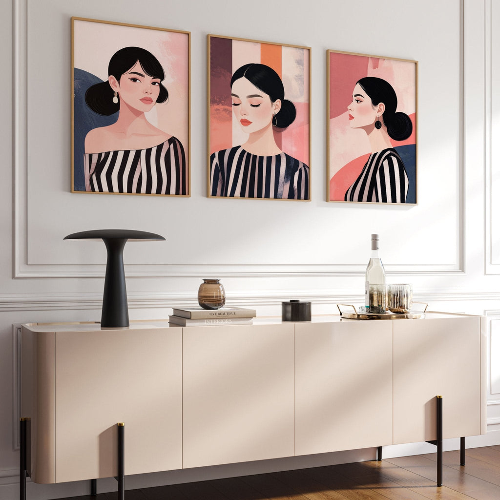 Frames Living Room | Set of 3 Boho Women Wall art Prints