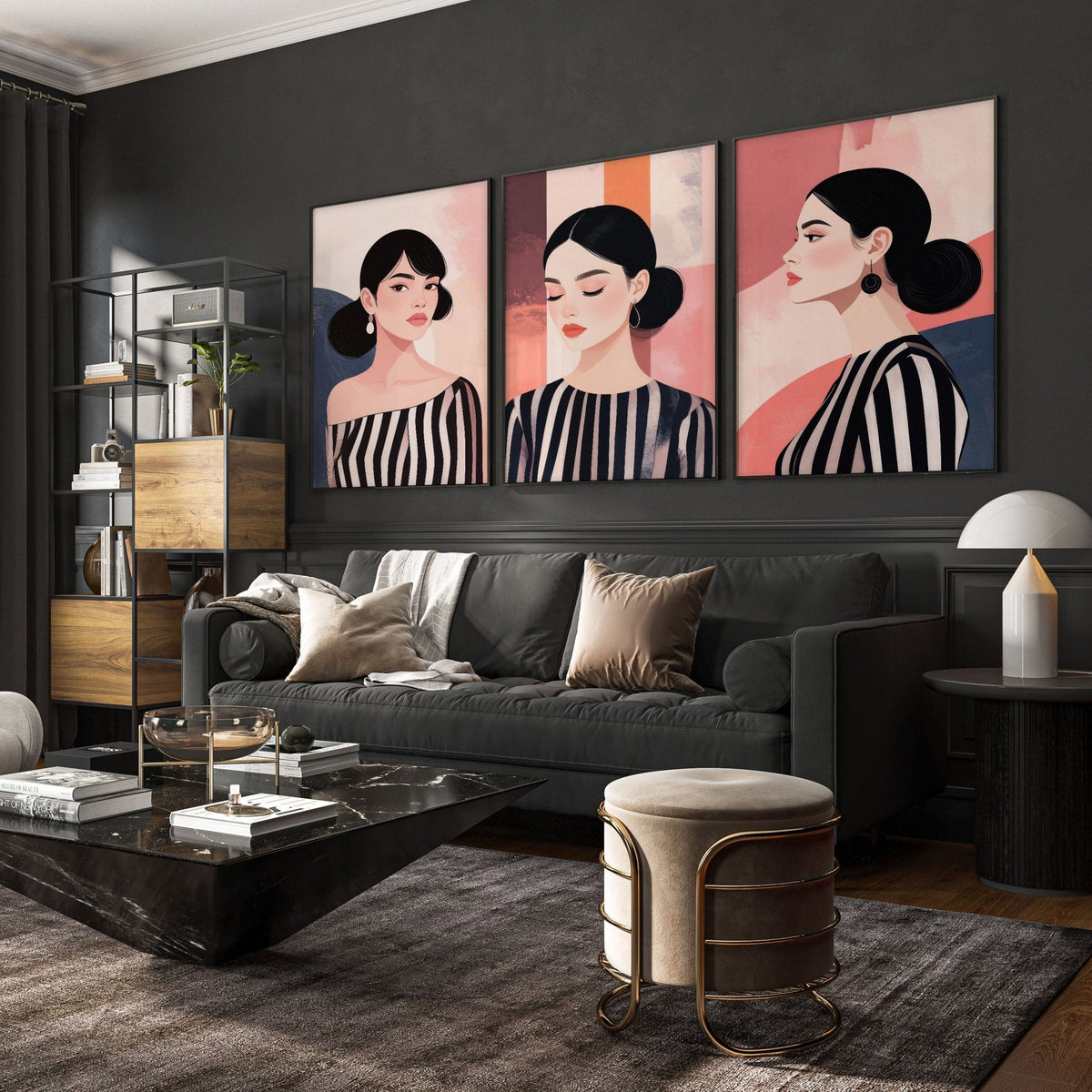 Frames Living Room | Set of 3 Boho Women Wall art Prints