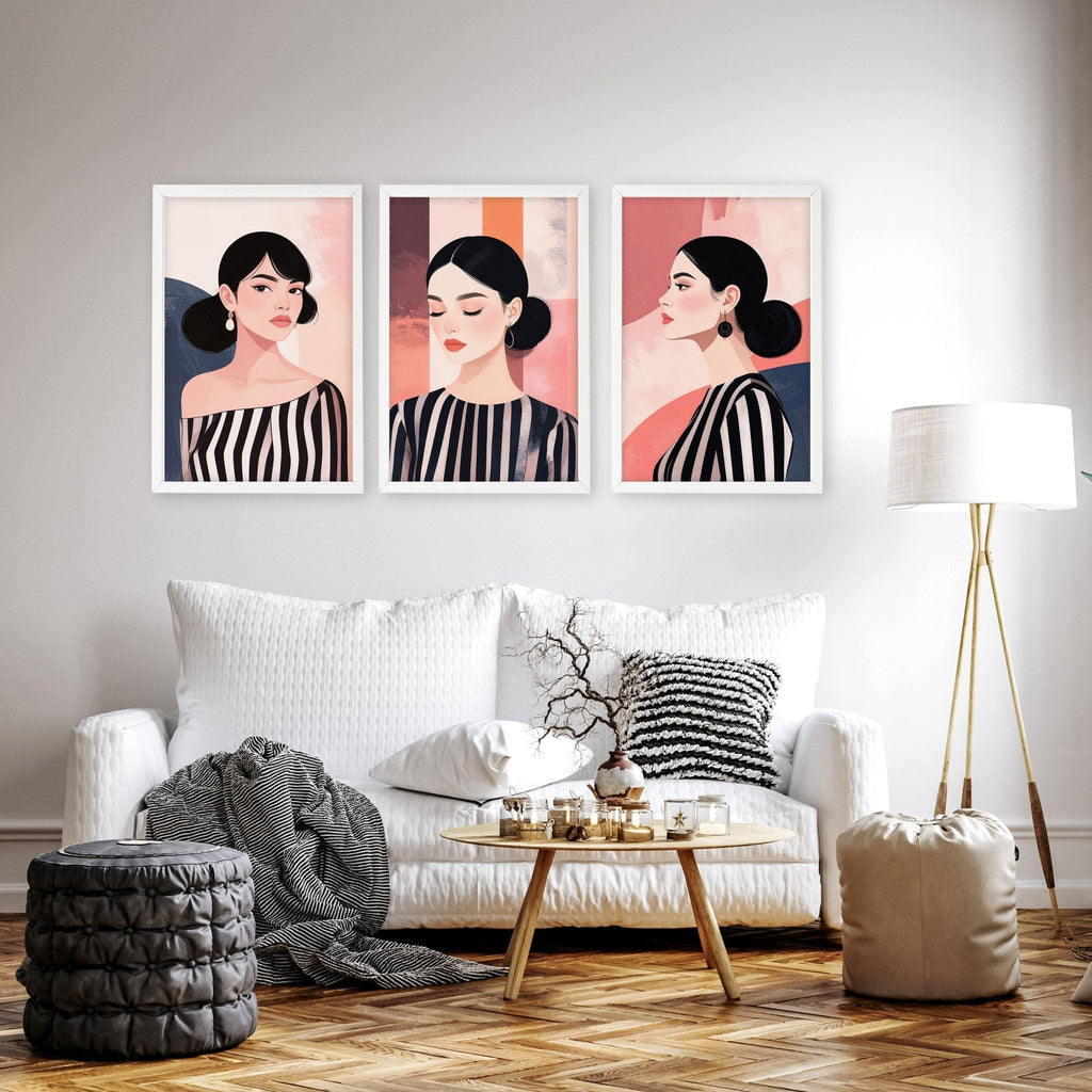 Frames Living Room | Set of 3 Boho Women Wall art Prints
