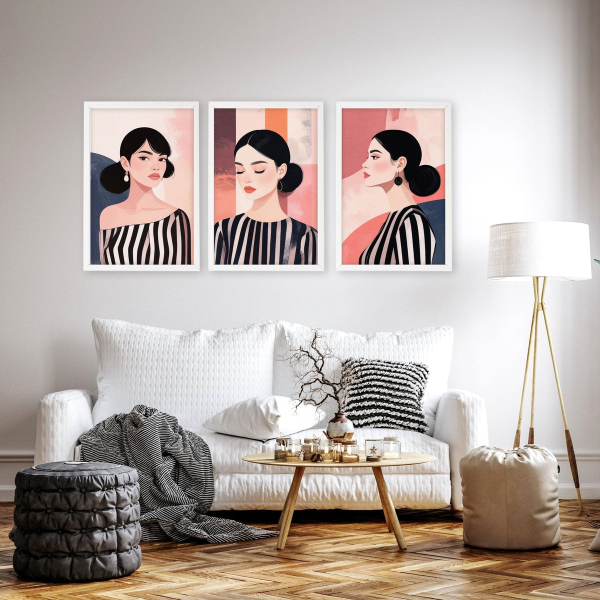 Frames Living Room | Set of 3 Boho Women Wall art Prints