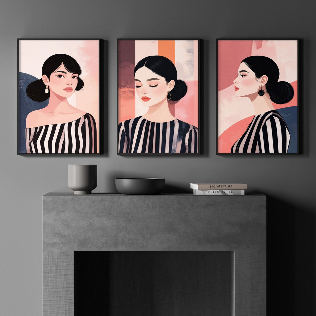 Frames Living Room | Set of 3 Boho Women Wall art Prints