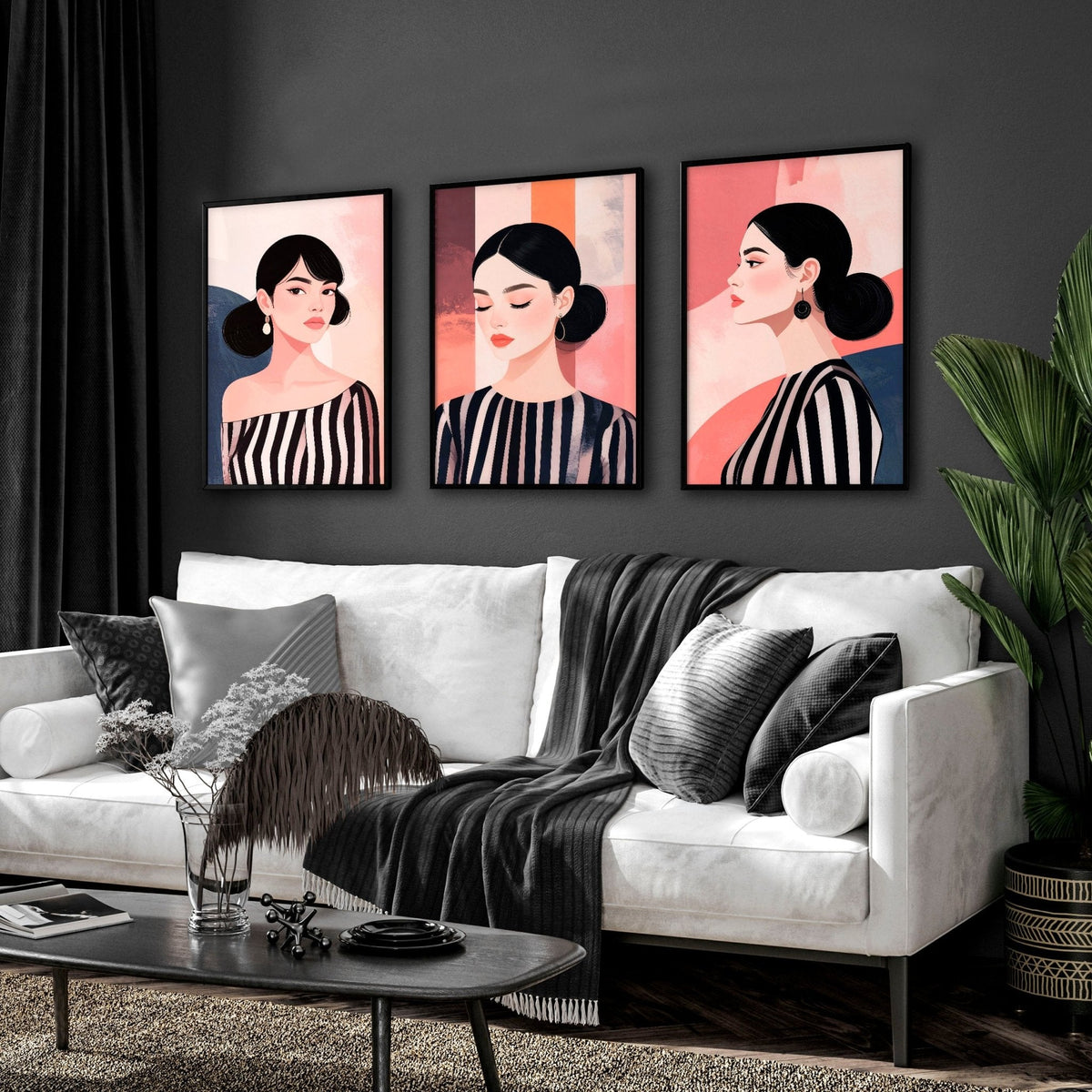 Frames Living Room | Set of 3 Boho Women Wall art Prints