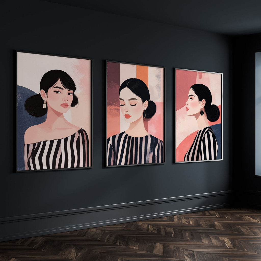 Frames Living Room | Set of 3 Boho Women Wall art Prints