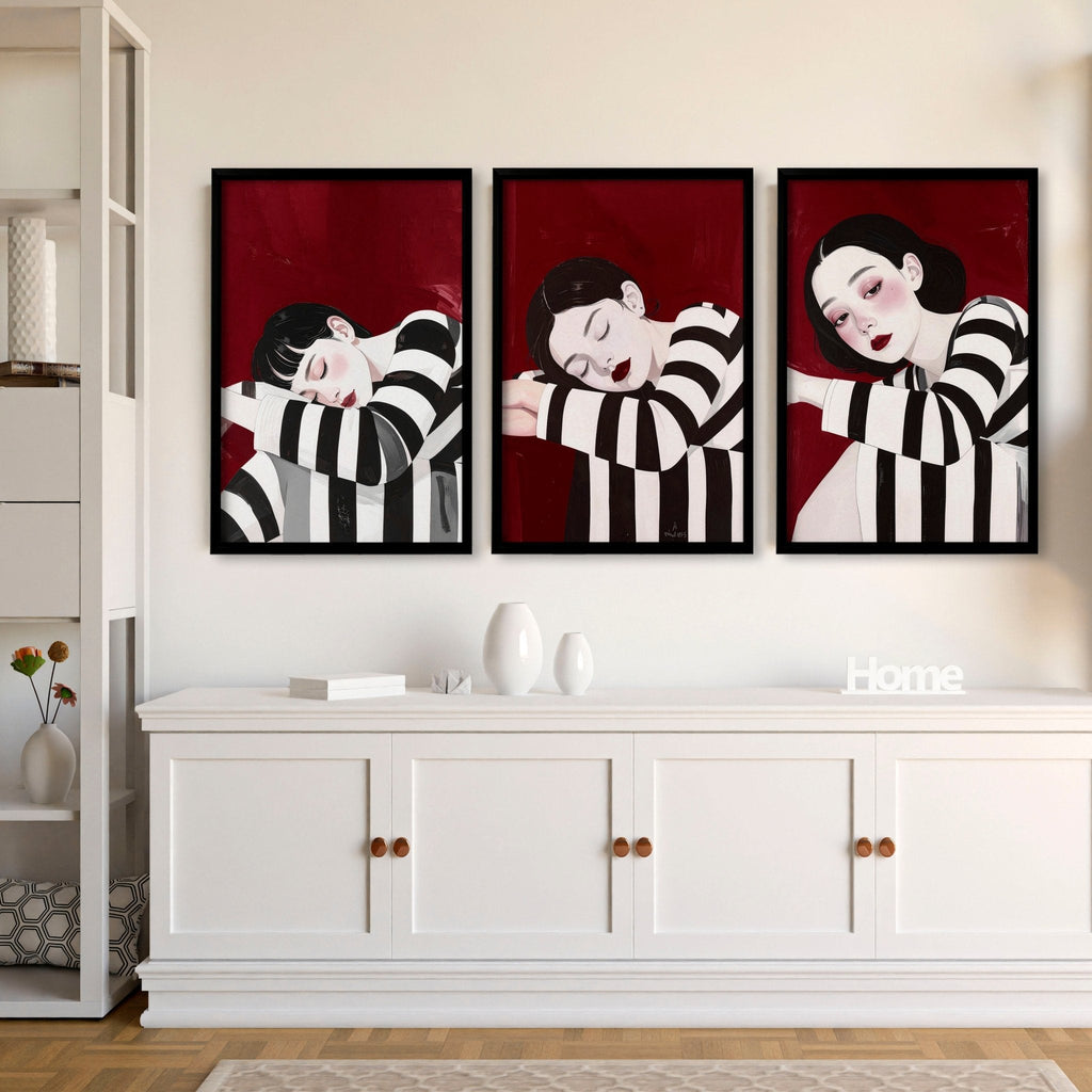 Gallery Walls Living Room | Set of 3 Boho Women Wall art Prints