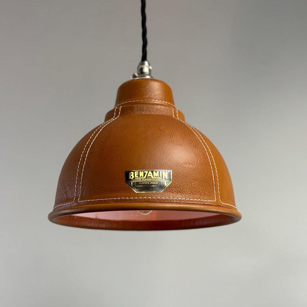 Genuine Leather Pendant Light – Hand-Stitched Leather Lampshade | Vintage Industrial Ceiling Light - MOOAZAA