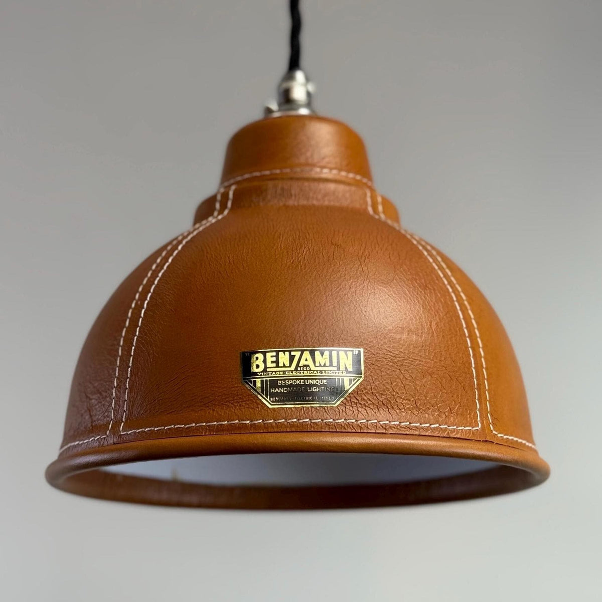 Genuine Leather Pendant Light – Hand-Stitched Leather Lampshade | Vintage Industrial Ceiling Light - MOOAZAA