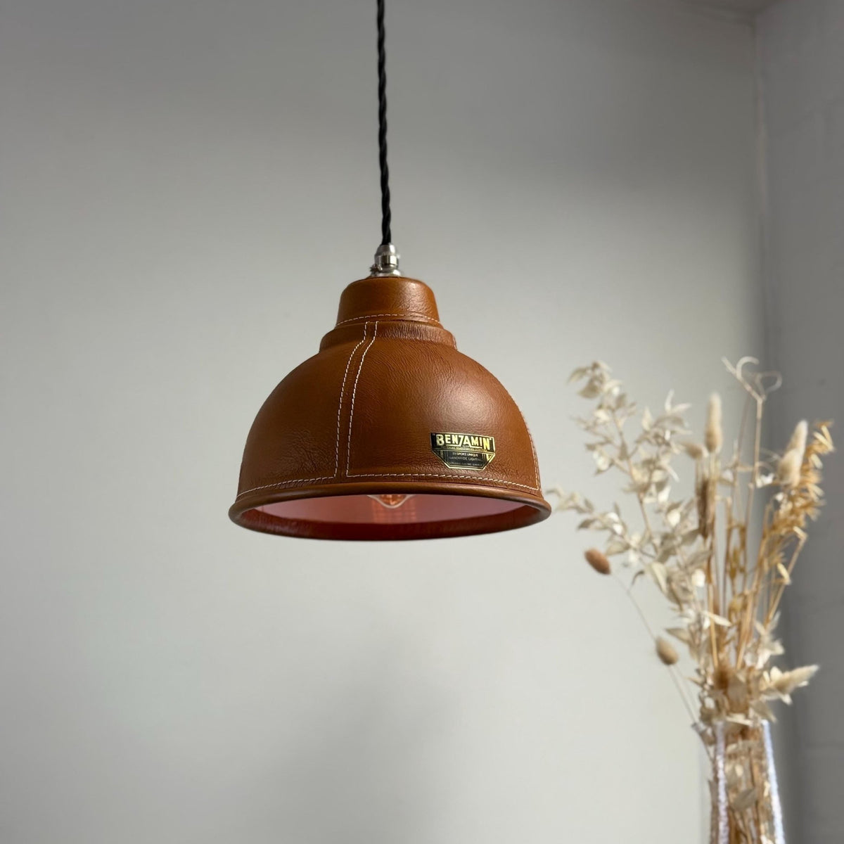 Genuine Leather Pendant Light – Hand-Stitched Leather Lampshade | Vintage Industrial Ceiling Light - MOOAZAA