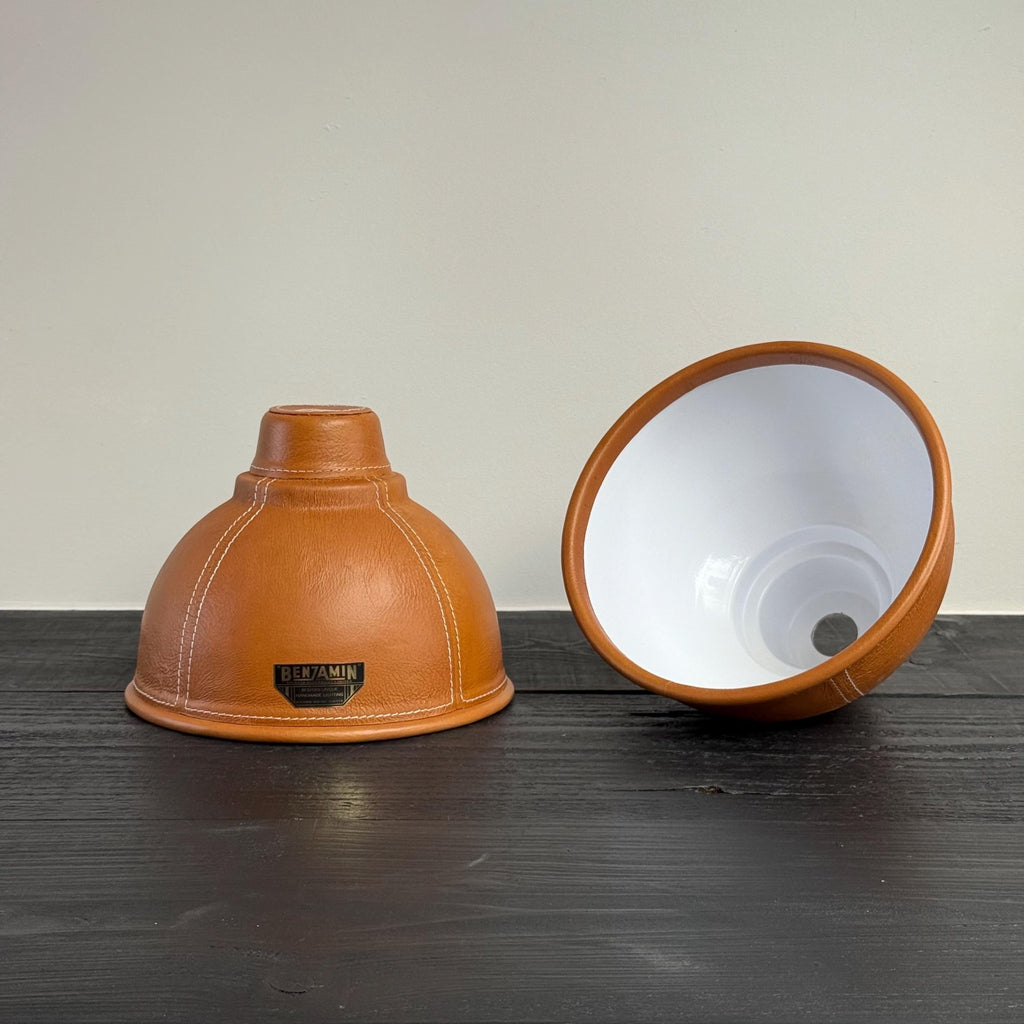 Genuine Leather Pendant Light – Hand-Stitched Leather Lampshade | Vintage Industrial Ceiling Light - MOOAZAA