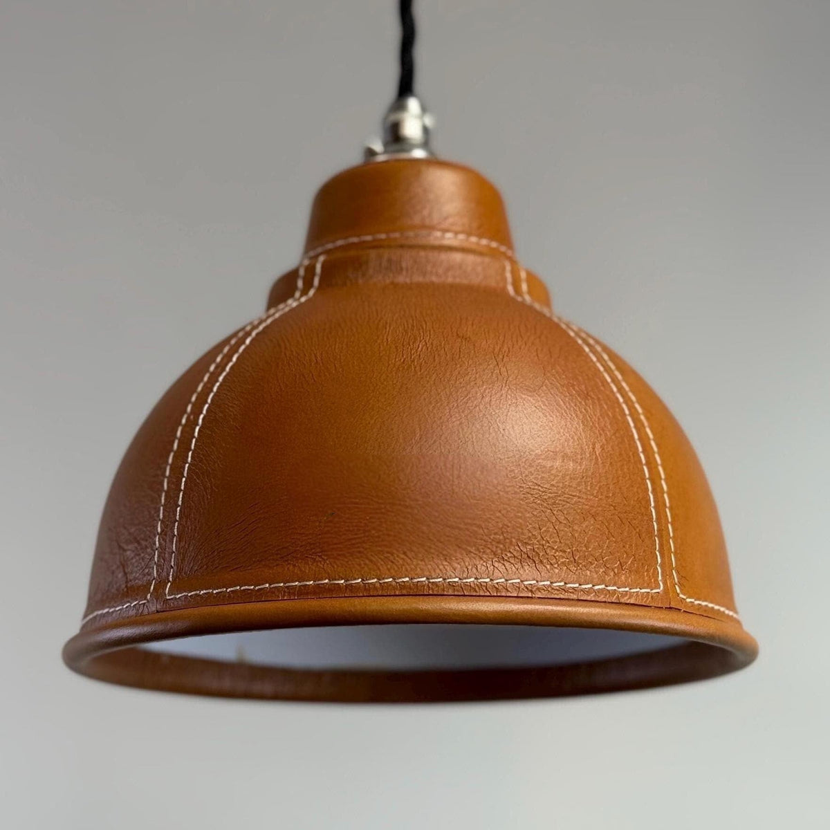 Genuine Leather Pendant Light – Hand-Stitched Leather Lampshade | Vintage Industrial Ceiling Light - MOOAZAA