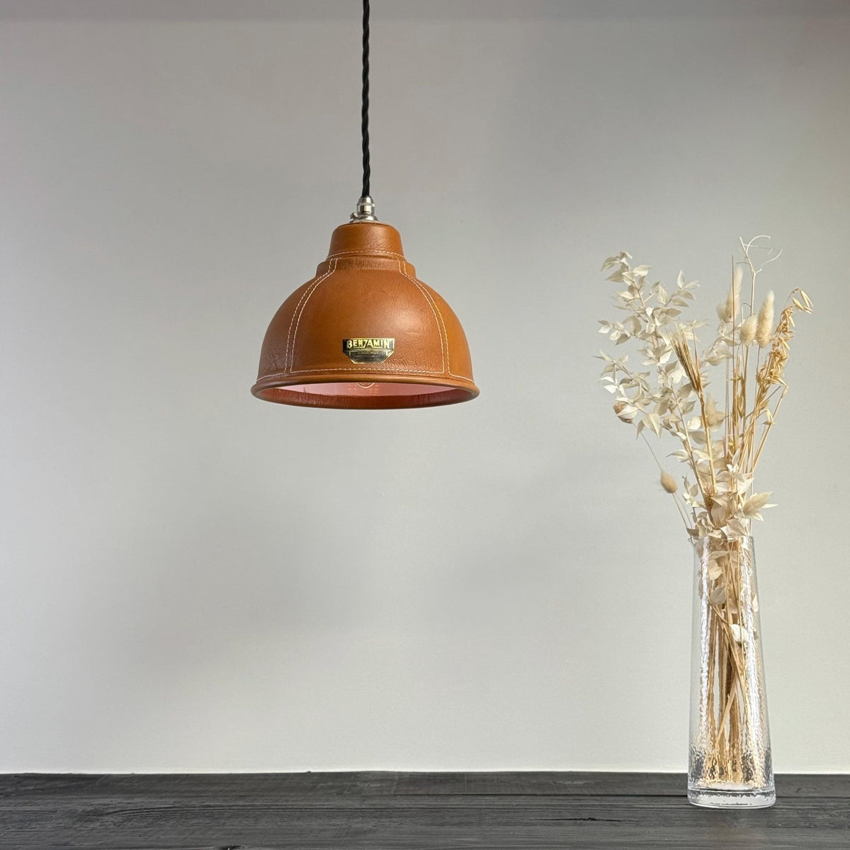 Genuine Leather Pendant Light – Hand-Stitched Leather Lampshade | Vintage Industrial Ceiling Light - MOOAZAA
