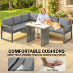Outsunny 6 Seater Rattan Garden Furniture Set with 3 Loveseats, Table, Patio Rattan Furniture Corner Sofa Set, Grey