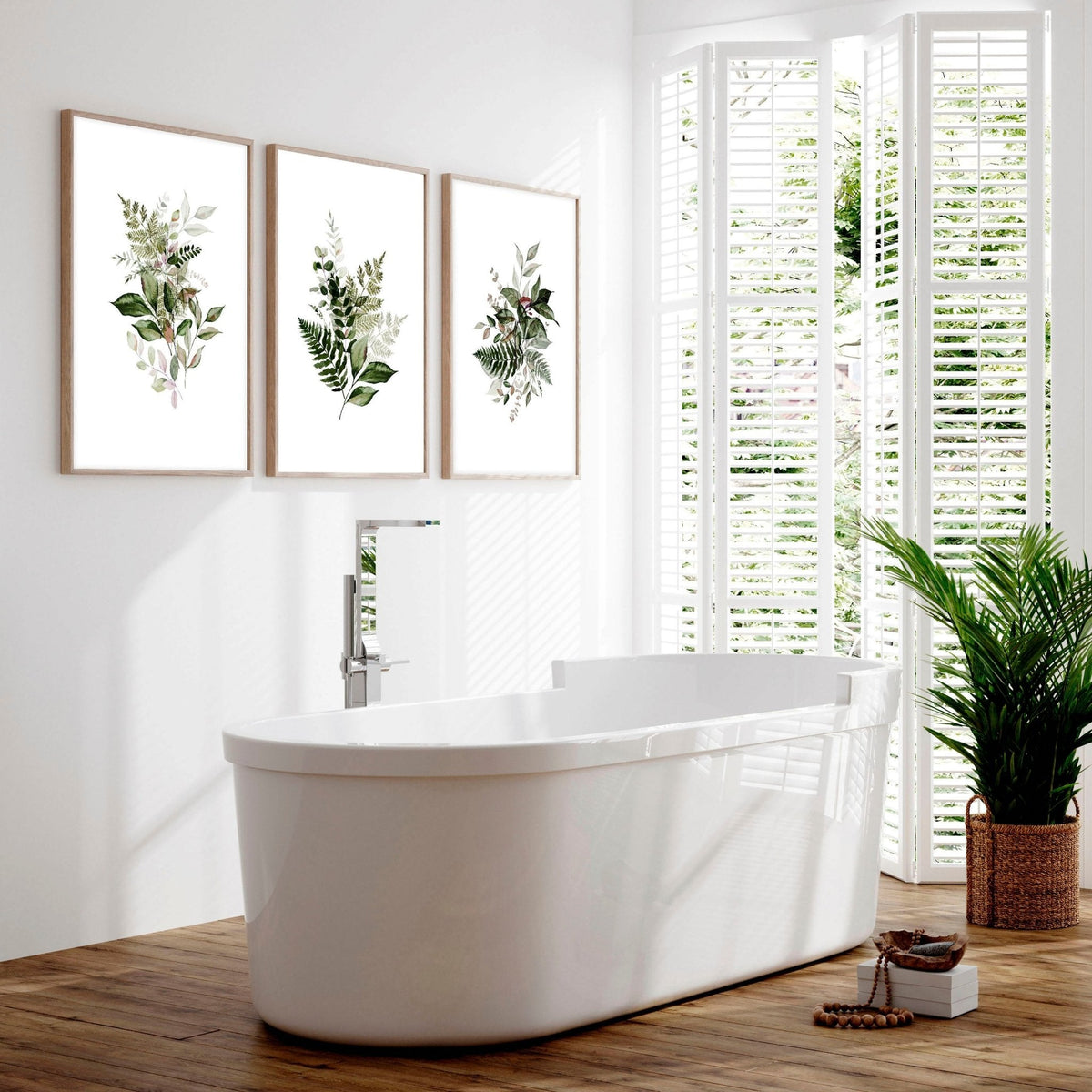 Framed Bathroom Wall Art – Set of 3 Green Botanical Prints