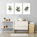 Framed Bathroom Wall Art – Set of 3 Green Botanical Prints